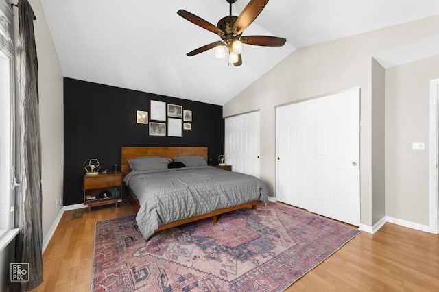 417 Chadsford Ct, Carol Stream, IL 60188 - bedroom featuring lofted ceiling, wood finished floors, and ceiling fan