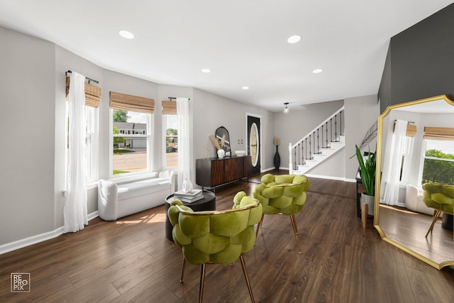 417 Chadsford Ct, Carol Stream, IL 60188 - living area featuring stairway, healthy amount of natural light, wood finished floors, and recessed lighting