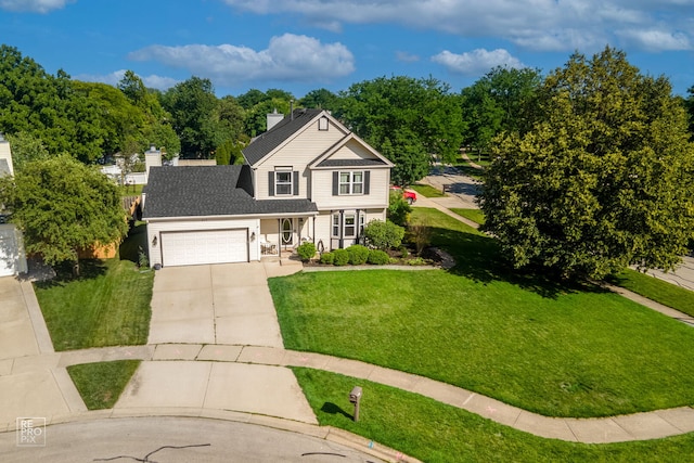 417 Chadsford Ct, Carol Stream, IL 60188 - traditional-style house with driveway, a front lawn, an attached garage, and a chimney