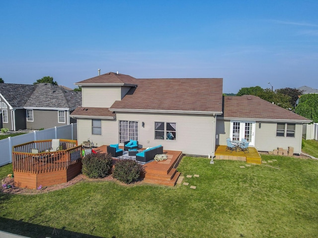 2069 Willow Brook Dr, Bourbonnais, IL 60914 - rear view of property with an outdoor living space, a wooden deck, and roof with shingles