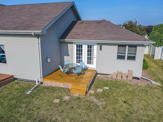 2069 Willow Brook Dr, Bourbonnais, IL 60914 - back of property featuring a deck, outdoor dining space, a shingled roof, and a yard