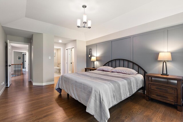 16243 Hummingbird Hill Dr, Orland Park, IL 60467 - bedroom featuring wood finished floors, a chandelier, recessed lighting, and ensuite bathroom
