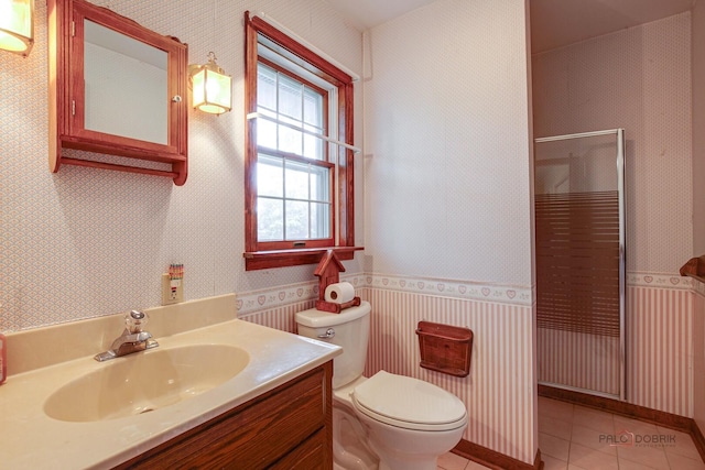 400 Seafarer Dr, Third Lake, IL 60030 - bathroom with wallpapered walls, tile patterned flooring, a shower, and vanity