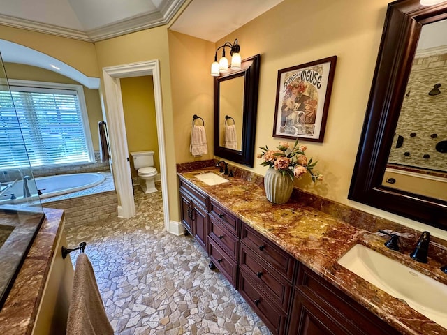 1104 S Vine Ave, Park Ridge, IL 60068 - full bath with double vanity, a garden tub, ornamental molding, and lofted ceiling