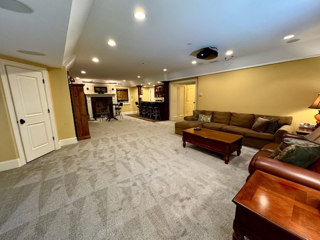 1104 S Vine Ave, Park Ridge, IL 60068 - living room with bar area, recessed lighting, and light colored carpet
