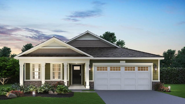 14653 S Greenbriar Dr, Plainfield, IL 60544 - craftsman inspired home featuring an attached garage, driveway, brick siding, and a yard