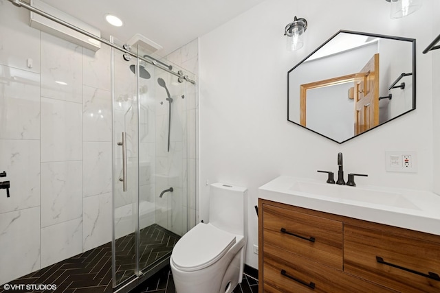 600 N Brookdale Dr, Schaumburg, IL 60194 - bathroom with vanity, a shower stall, and recessed lighting