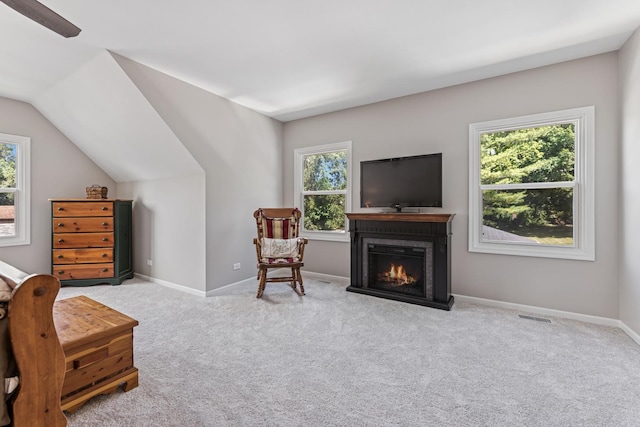 5618 Marietta Dr, Crystal Lake, IL 60014 - sitting room featuring carpet floors, plenty of natural light, a warm lit fireplace, and lofted ceiling