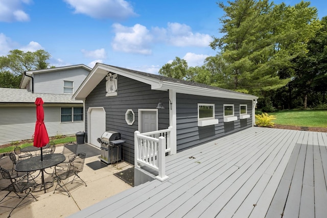 5618 Marietta Dr, Crystal Lake, IL 60014 - wooden terrace with a grill, a patio, and an attached garage