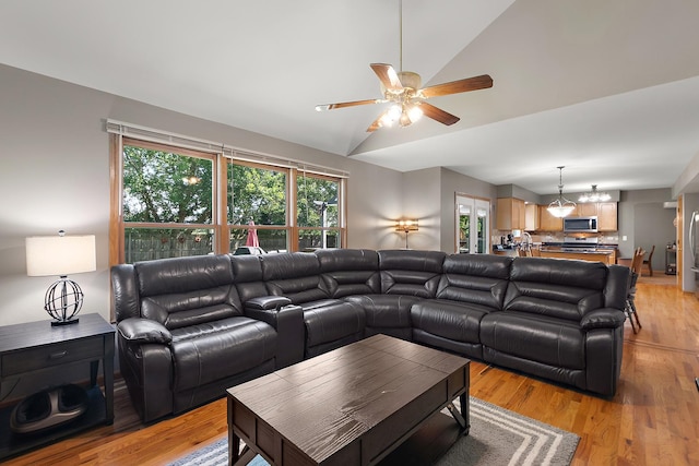 24929 Vermette Rd, Plainfield, IL 60585 - living room with a ceiling fan, light wood finished floors, and lofted ceiling