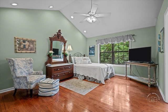 1242 Hobson Oaks Dr, Naperville, IL 60540 - bedroom with wood finished floors, ceiling fan, recessed lighting, and high vaulted ceiling