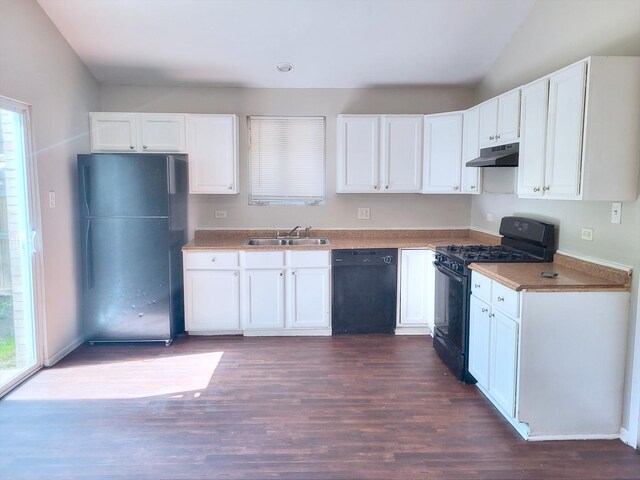14326 Irving Ave, Dolton, IL 60419 - kitchen featuring black appliances, under cabinet range hood, white cabinetry, and dark wood-style floors