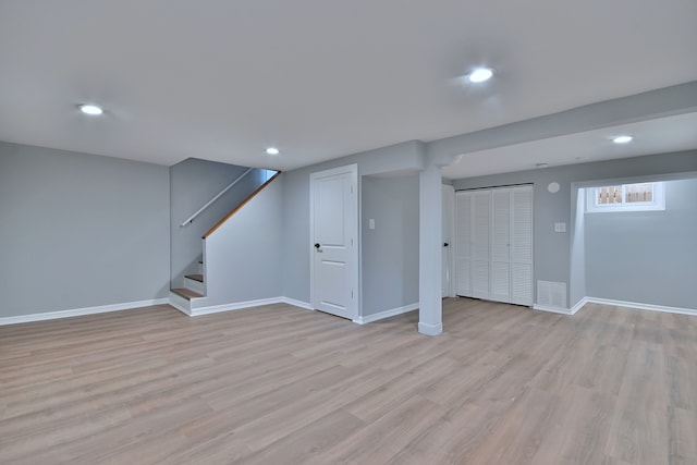 2024 S 24th Ave, Broadview, IL 60155 - basement with light wood finished floors, recessed lighting, and stairway