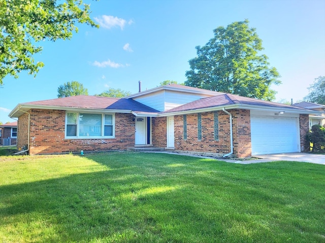 6037 Spring Ln, Matteson, IL 60443 - view of front of house with a garage, a front yard, brick siding, and concrete driveway