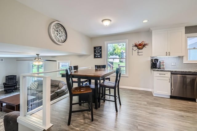 1718 Rosewood Ln, Johnsburg, IL 60051 - dining space with light wood-style flooring, a ceiling fan, and recessed lighting