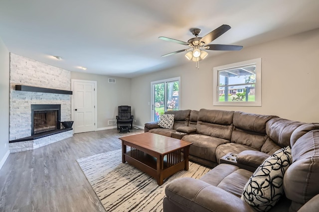 1718 Rosewood Ln, Johnsburg, IL 60051 - living room featuring ceiling fan and wood finished floors
