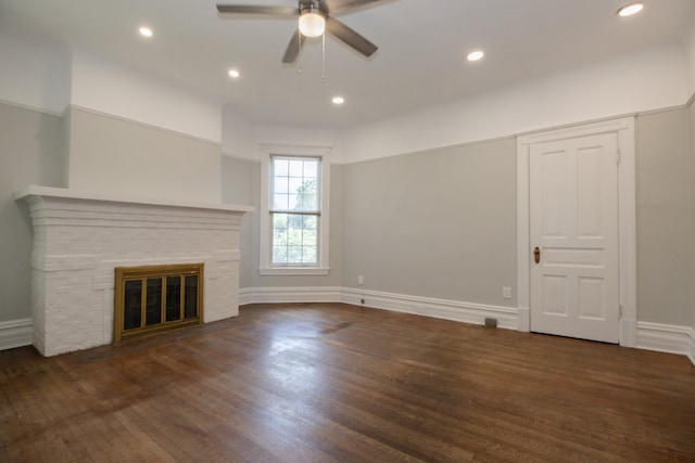 312 Home Ave, Oak Park, IL 60302 - unfurnished living room featuring ceiling fan, a glass covered fireplace, wood finished floors, and recessed lighting