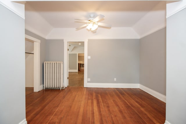 312 Home Ave, Oak Park, IL 60302 - unfurnished room featuring radiator heating unit, ceiling fan, wood finished floors, and lofted ceiling