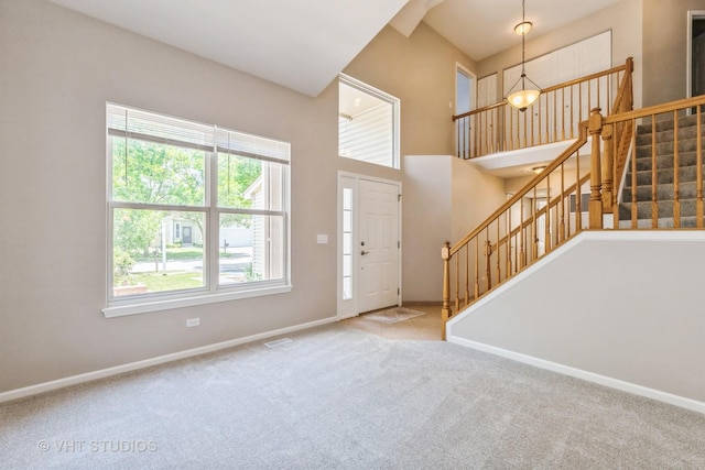 1109 Blackburn Dr, Grayslake, IL 60030 - entrance foyer with stairs, carpet, and a towering ceiling