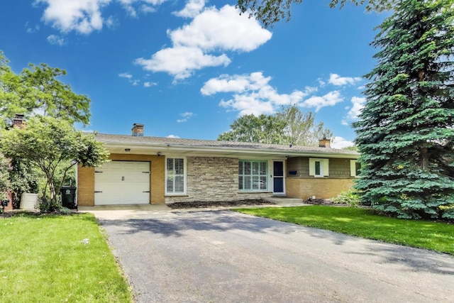 141 S Cedar St, Palatine, IL 60067 - ranch-style home featuring driveway, a garage, a chimney, and a front lawn