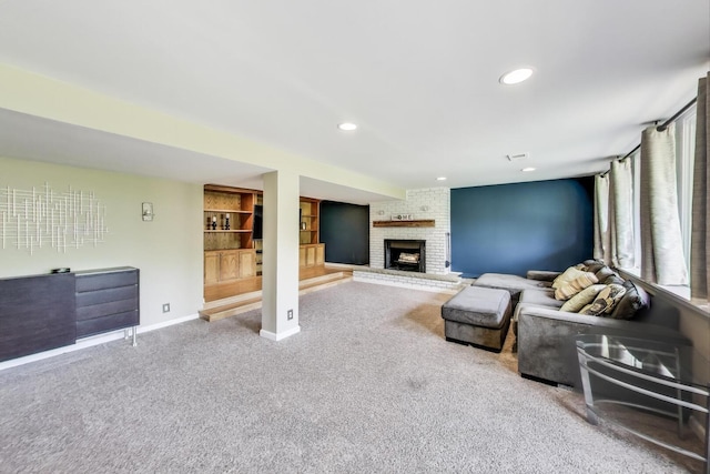 141 S Cedar St, Palatine, IL 60067 - living room with carpet, a fireplace, and recessed lighting
