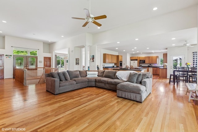 26 Red Hawk Dr, Oswego, IL 60543 - living area with a ceiling fan, light wood-style floors, recessed lighting, and healthy amount of natural light