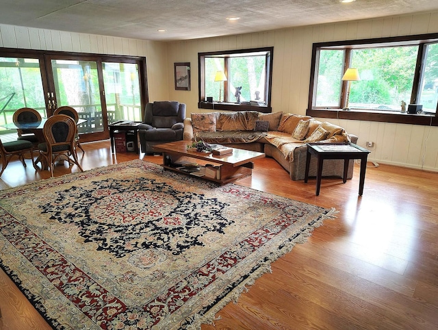 28442 W Main St, Barrington, IL 60010 - living area featuring wood finished floors, recessed lighting, and wooden walls