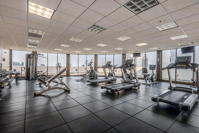 233 E 13th St Unit 2001, Chicago, IL 60605 - workout area with floor to ceiling windows, plenty of natural light, and a paneled ceiling