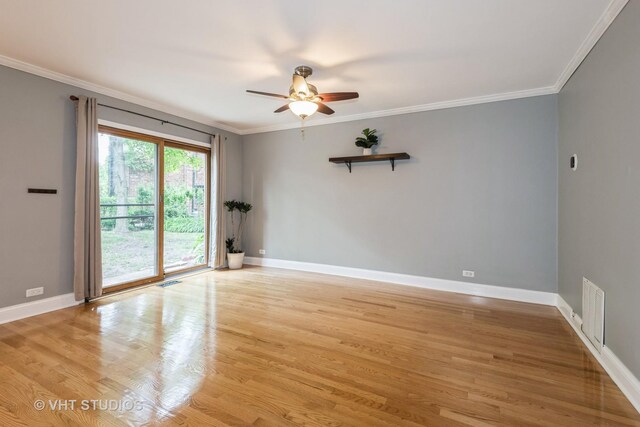 806 S May St, Chicago, IL 60607 - empty room featuring a ceiling fan, ornamental molding, and light wood-style floors