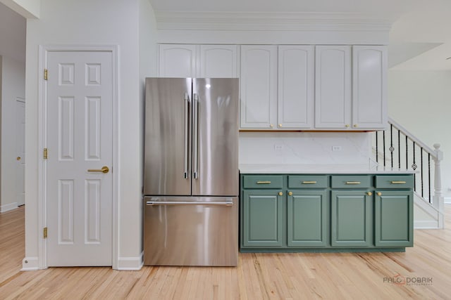 5860 Betty Gloyd Dr, Hoffman Estates, IL 60192 - kitchen featuring high quality fridge, green cabinets, white cabinetry, light wood-type flooring, and light countertops