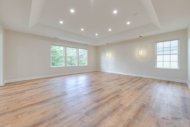 5860 Betty Gloyd Dr, Hoffman Estates, IL 60192 - empty room with a tray ceiling, plenty of natural light, light wood-type flooring, and recessed lighting