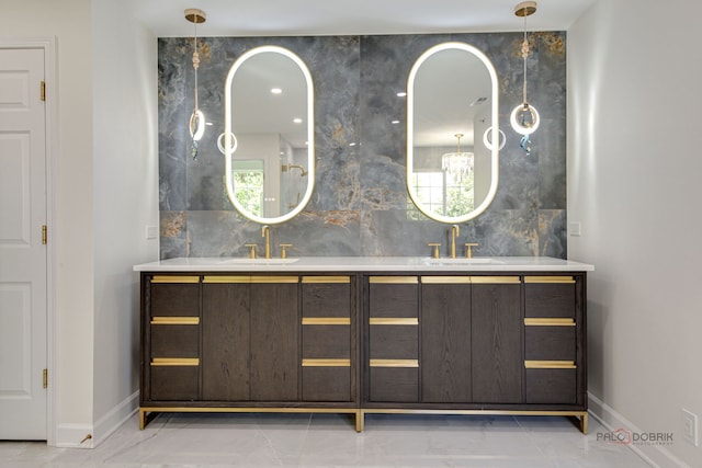 5860 Betty Gloyd Dr, Hoffman Estates, IL 60192 - bathroom featuring double vanity and marble finish flooring