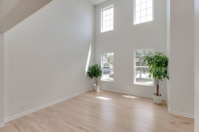 5860 Betty Gloyd Dr, Hoffman Estates, IL 60192 - unfurnished living room with light wood-style flooring and a towering ceiling