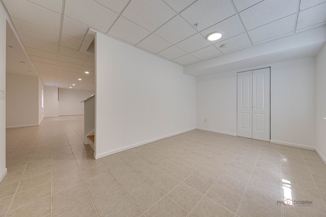 5860 Betty Gloyd Dr, Hoffman Estates, IL 60192 - finished below grade area featuring stairway, a paneled ceiling, light tile patterned floors, and recessed lighting