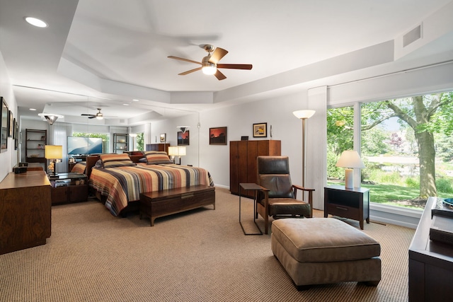 1670 Jasmine Ct, Highland Park, IL 60035 - bedroom featuring light colored carpet, multiple windows, a tray ceiling, and recessed lighting