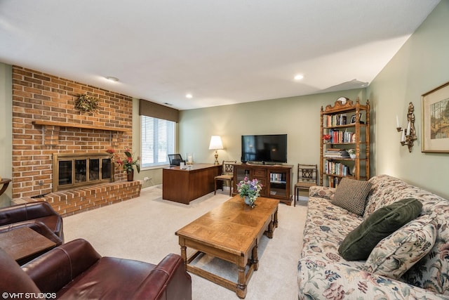 601 Lake Hinsdale Dr Unit 104, Willowbrook, IL 60527 - living area with carpet floors, recessed lighting, and a fireplace