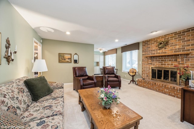 601 Lake Hinsdale Dr Unit 104, Willowbrook, IL 60527 - carpeted living room featuring recessed lighting and a brick fireplace