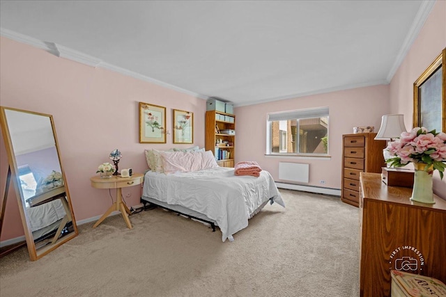 1321 S Finley Rd Unit 108, Lombard, IL 60148 - bedroom with ornamental molding, a baseboard radiator, and carpet floors