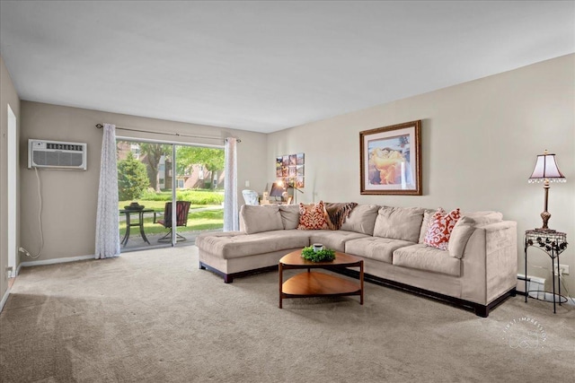 1321 S Finley Rd Unit 108, Lombard, IL 60148 - carpeted living area featuring an AC wall unit and baseboards