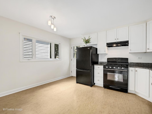 118 Burlington Ave, Clarendon Hills, IL 60514 - kitchen featuring black appliances, under cabinet range hood, light wood-type flooring, and white cabinets
