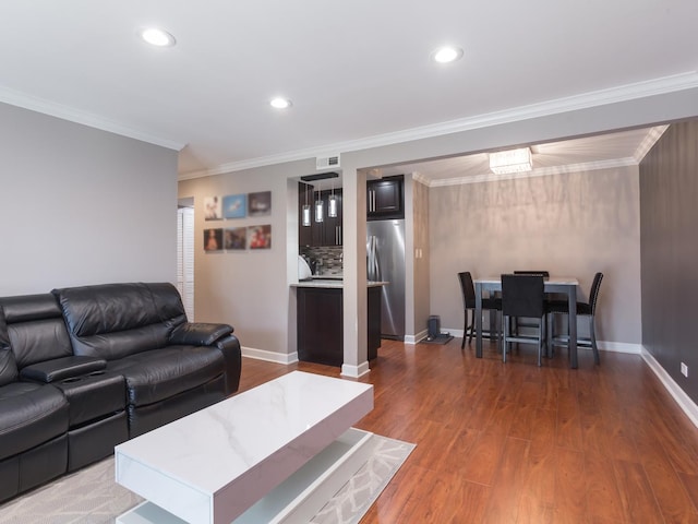1 Oak Creek Dr Unit 2305, Buffalo Grove, IL 60089 - living area featuring dark wood-style floors, recessed lighting, and crown molding