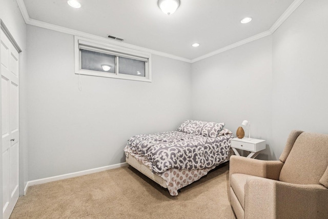 3041 N California Ave Unit 1, Chicago, IL 60618 - bedroom with recessed lighting, crown molding, and carpet flooring