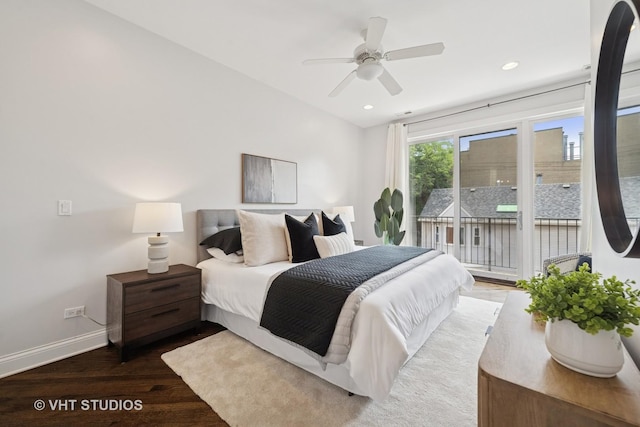 2259 W Wabansia Ave Unit 309, Chicago, IL 60647 - bedroom with access to outside, wood finished floors, recessed lighting, and a ceiling fan
