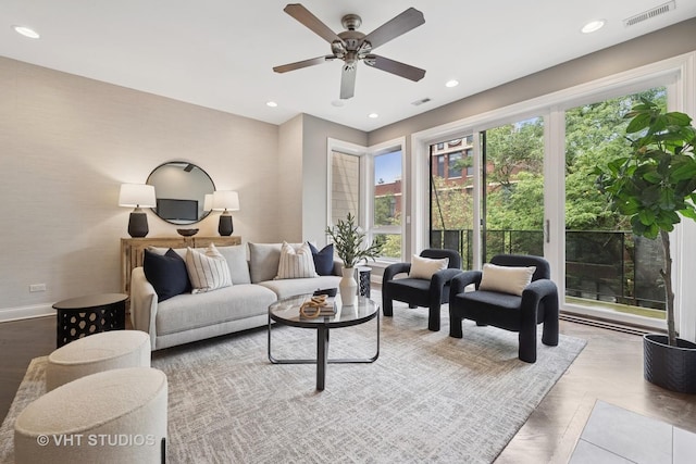 2259 W Wabansia Ave Unit 309, Chicago, IL 60647 - living area featuring plenty of natural light, a ceiling fan, recessed lighting, and wood finished floors