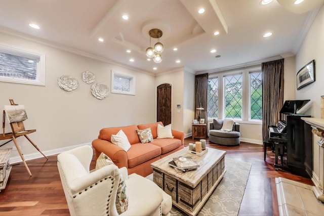 2011 W Huron St, Chicago, IL 60612 - living area with recessed lighting, crown molding, and dark wood finished floors
