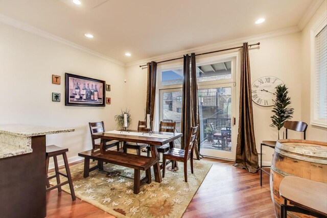 2011 W Huron St, Chicago, IL 60612 - dining room with light wood finished floors, ornamental molding, and recessed lighting