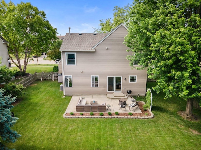 10154 Ashley St, Huntley, IL 60142 - rear view of house with a patio area, roof with shingles, and an outdoor living space