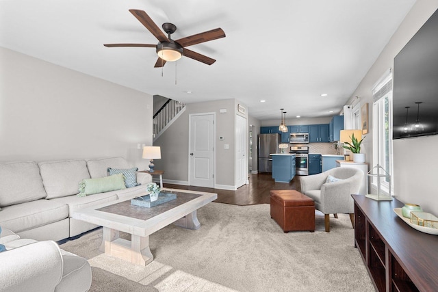 10154 Ashley St, Huntley, IL 60142 - living room with a ceiling fan and recessed lighting