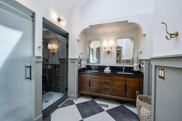 72 Gray St, Saint Charles, IL 60174 - bathroom featuring double vanity, a stall shower, and tile patterned floors