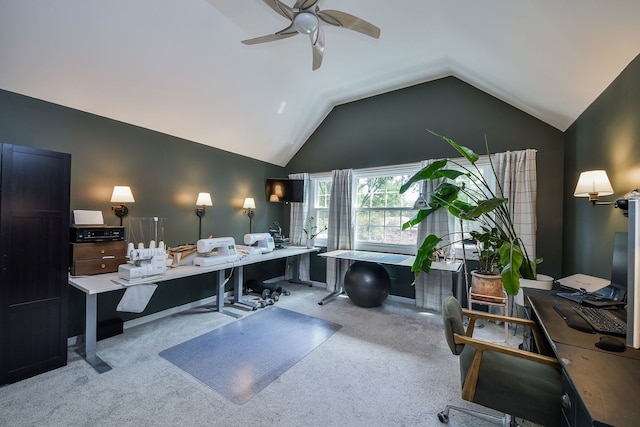 72 Gray St, Saint Charles, IL 60174 - office featuring carpet, vaulted ceiling, and a ceiling fan